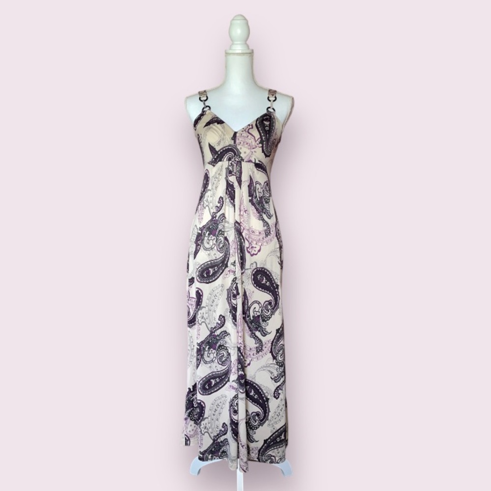 ALYN PAIGE , NY cream dress with purple paisley pattern. Excellent condition
